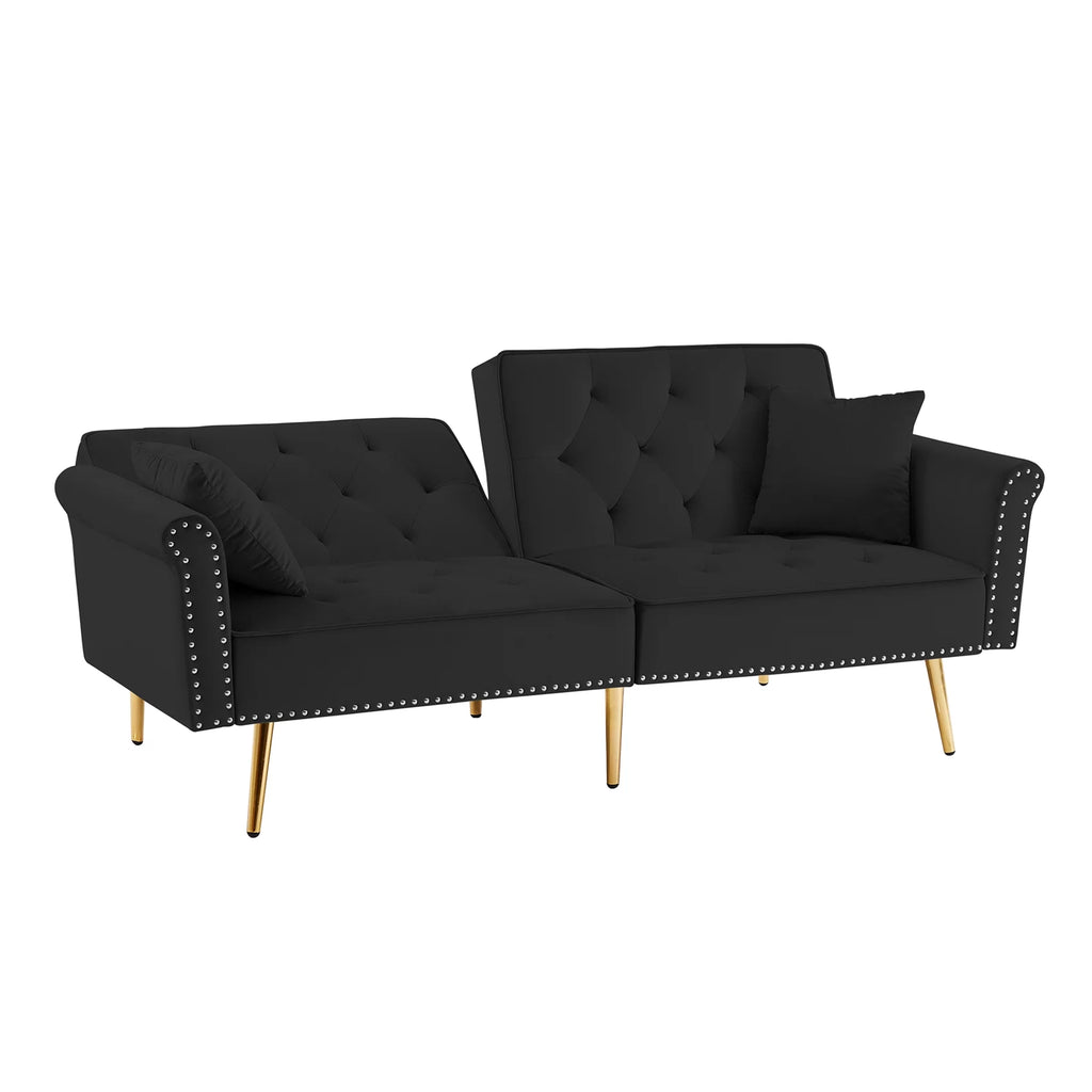 Black Velvet Tufted Futon Sofa Bed O5548