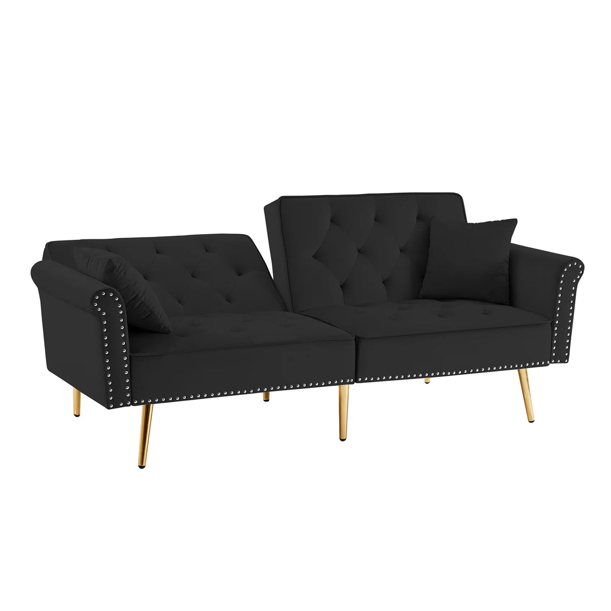 Black Velvet Tufted Futon Sofa Bed O5548