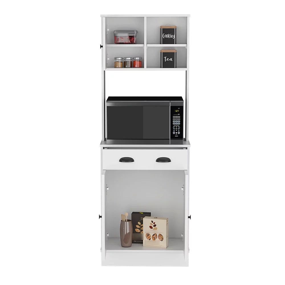 White Microwave Storage Stand with 3 Doors and Drawer A374380