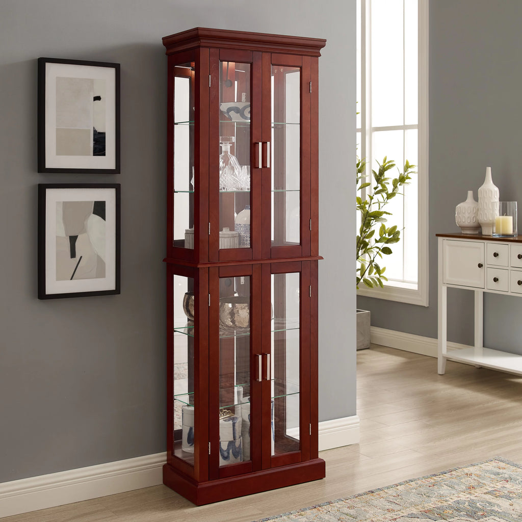 6-Tier Lighted Curio Display Cabinet with Adjustable Shelves and Tempered Glass Doors W535