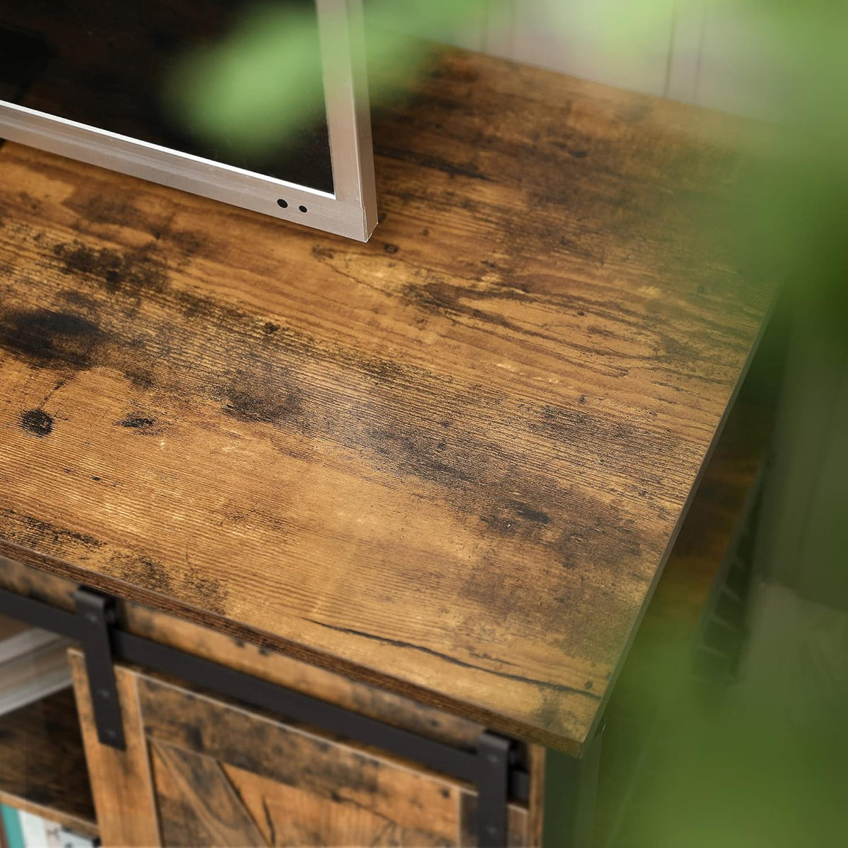 Rustic Brown TV Stand with Sliding Barn Doors Y261