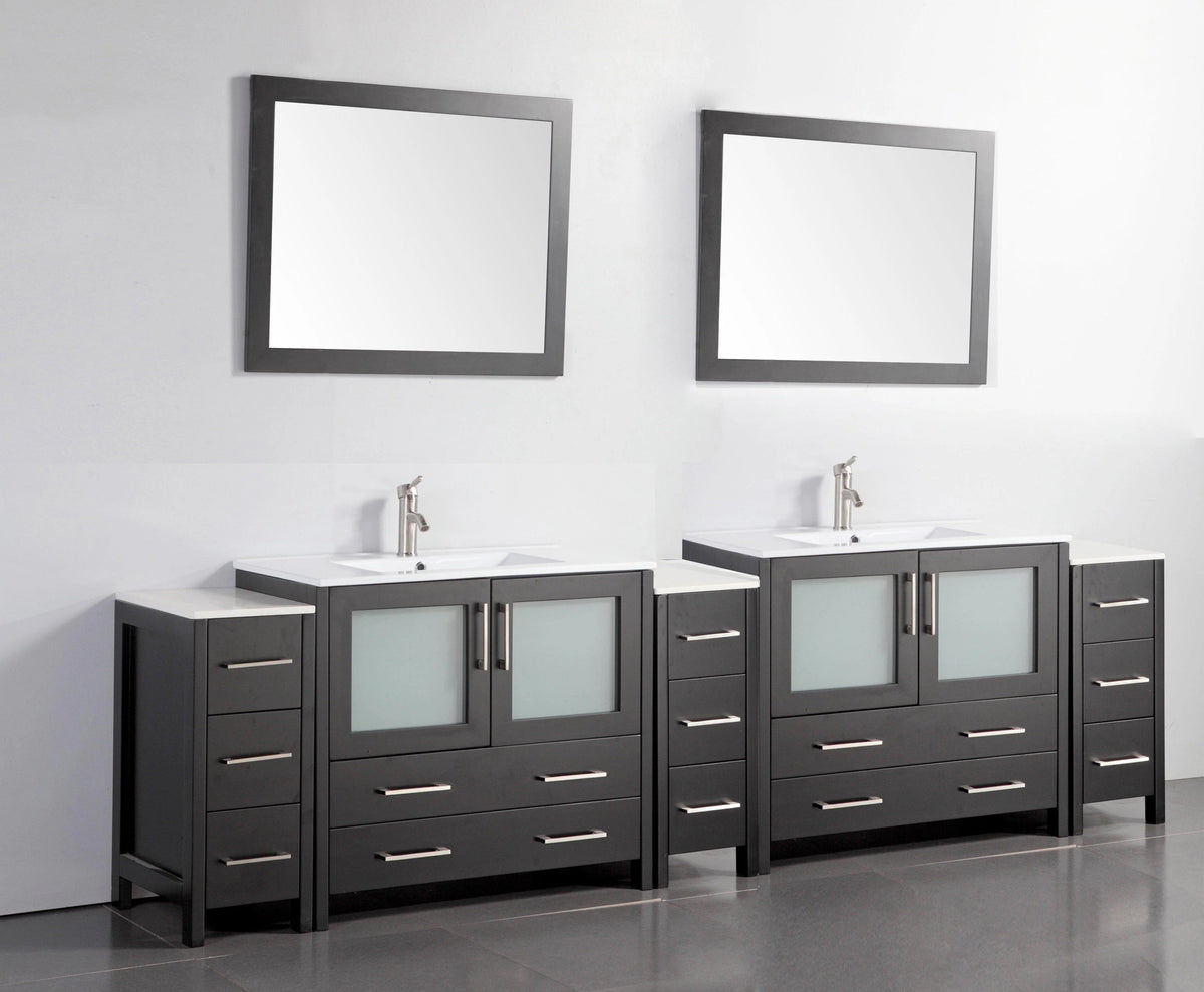 108 in. Double Sink Vanity Cabinet with Ceramic Sink & Mirror B541363