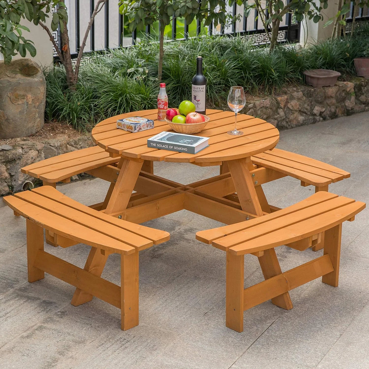 Wooden Round Picnic Table with Bench V2835