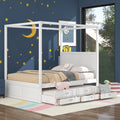Queen Size Canopy Platform Bed with Trundle and Storage Drawers V73383