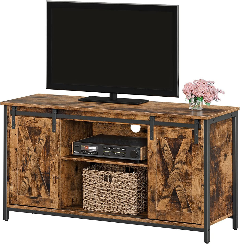 Rustic Brown TV Stand with Sliding Barn Doors Y261