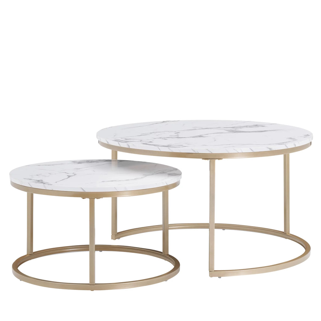 White Faux Marble Top Round Nesting Coffee Table Set M8633