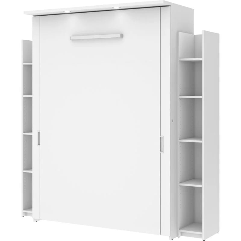 White Full Murphy Bed with 2 Storage Units V320