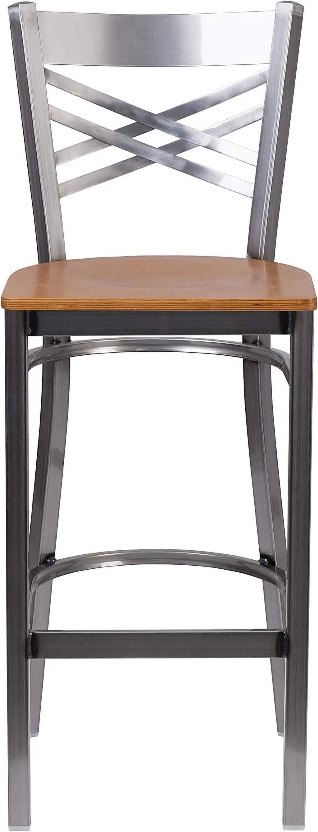 Metal X Back Barstool with Wood Seat S436