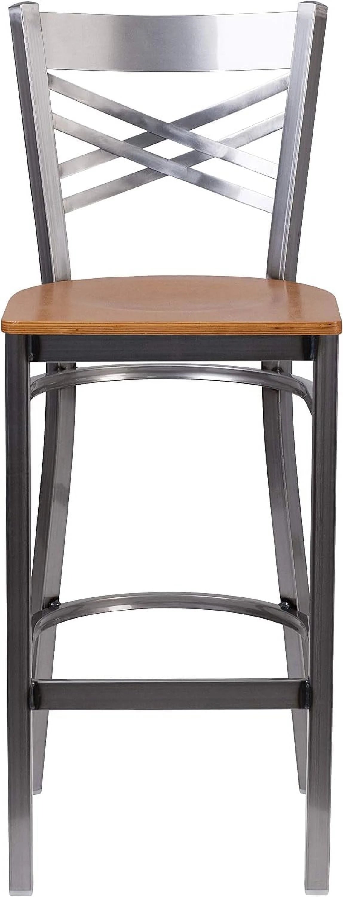 Metal X Back Barstool with Wood Seat S436