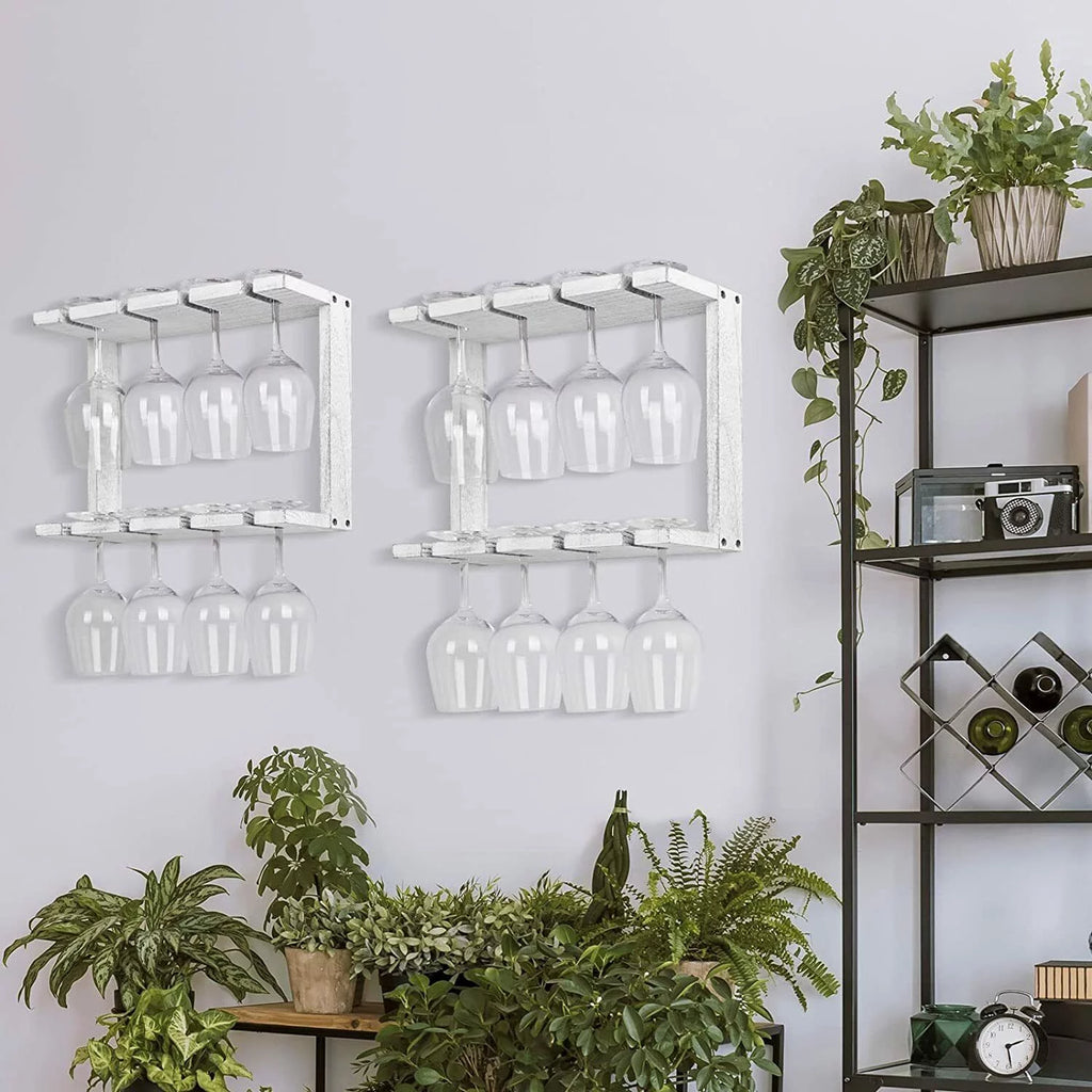 Set of 2 Wall Mounted Wood Wine Glass Rack S771293