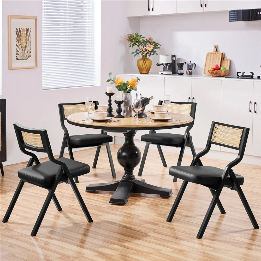 Foldable Faux Leather Dining Chair, Black U55903