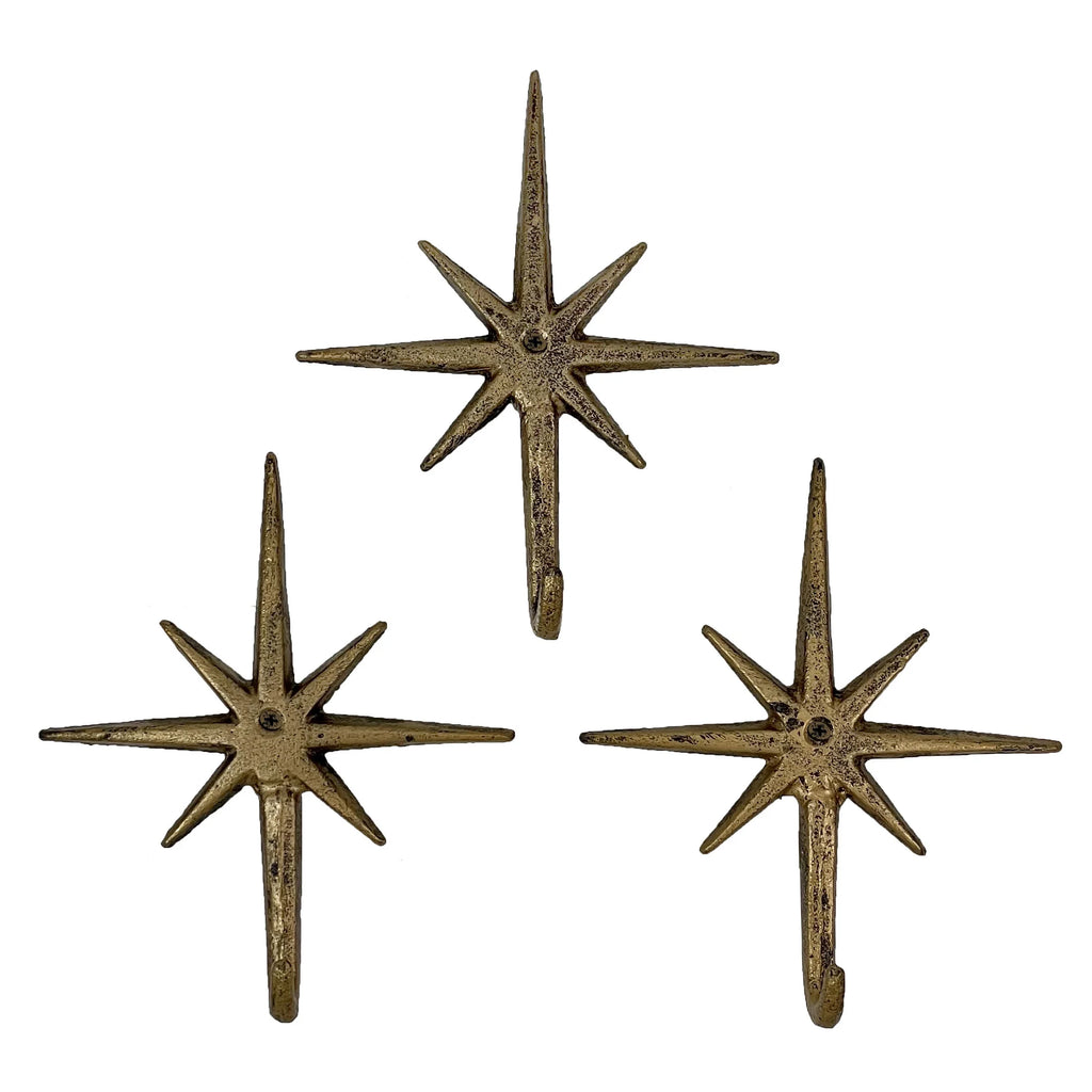 Set of 3 Gold Cast Iron Wall Hooks G3403