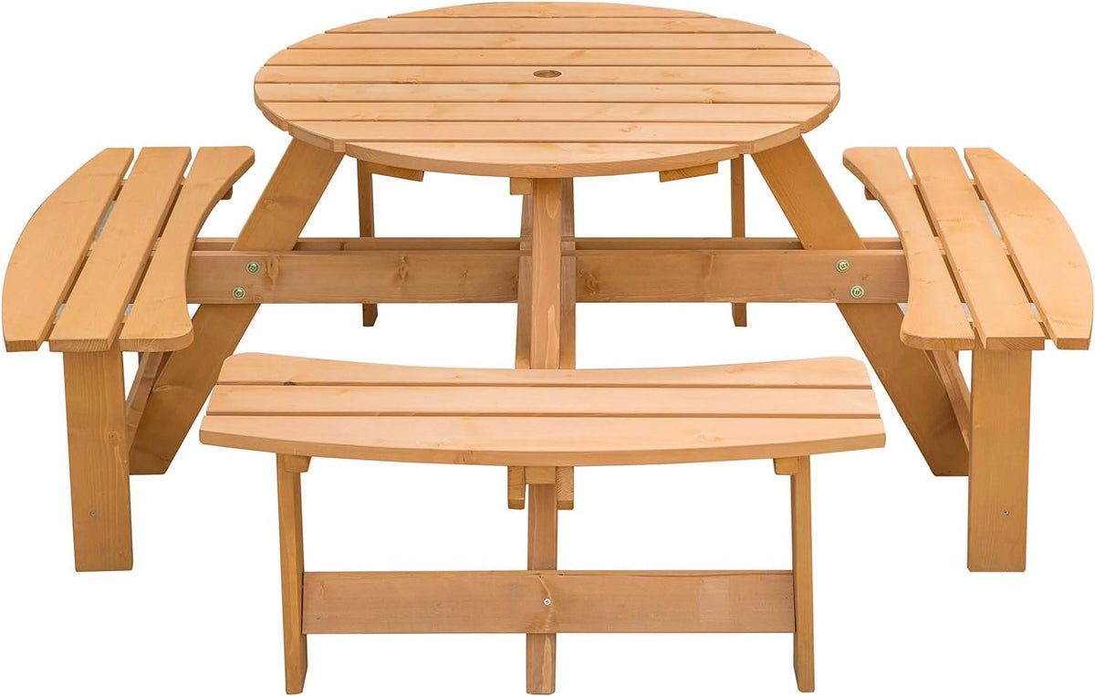 Wooden Round Picnic Table with Bench V2835
