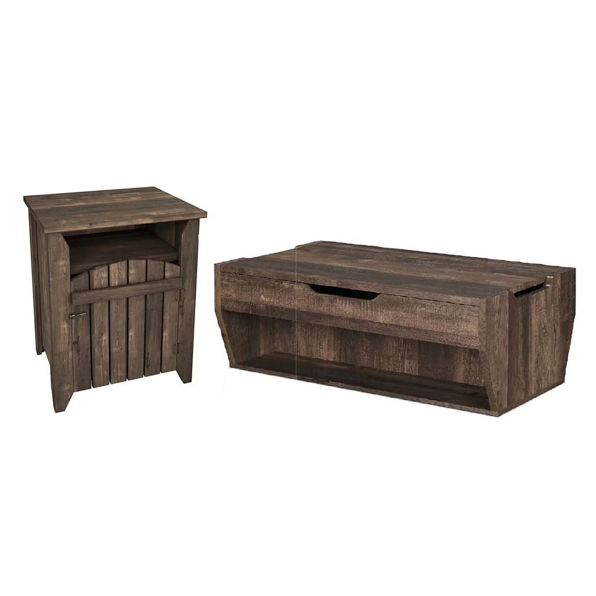 Oak Wood Storage Coffee Table and End Table Set B958