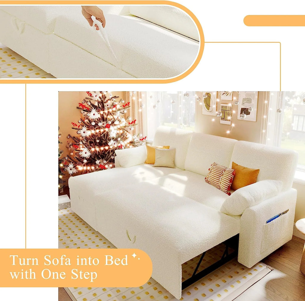 White Sherpa Storage Chaise Sleeper Sofa Q976782