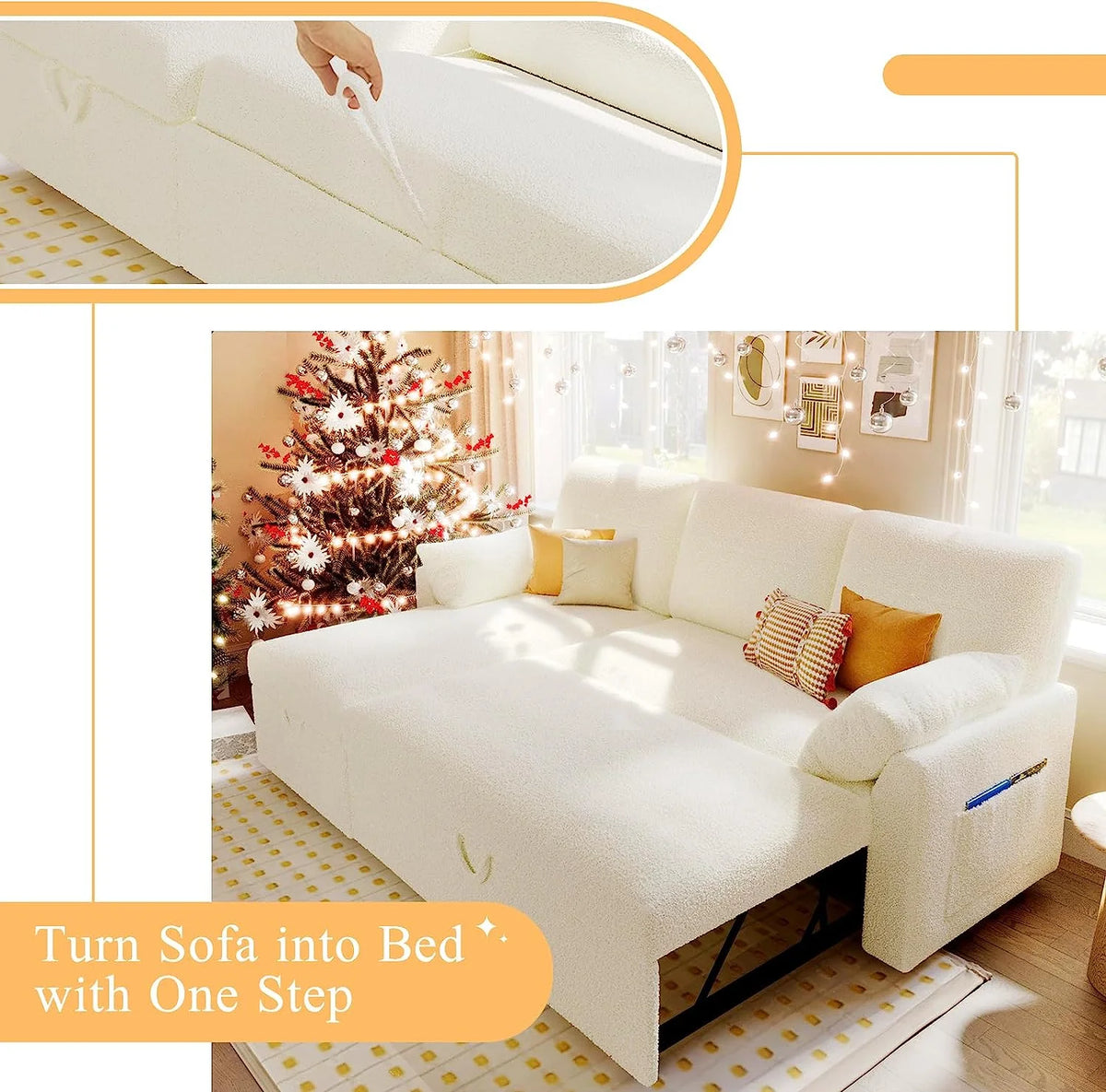 White Sherpa Storage Chaise Sleeper Sofa Q976782