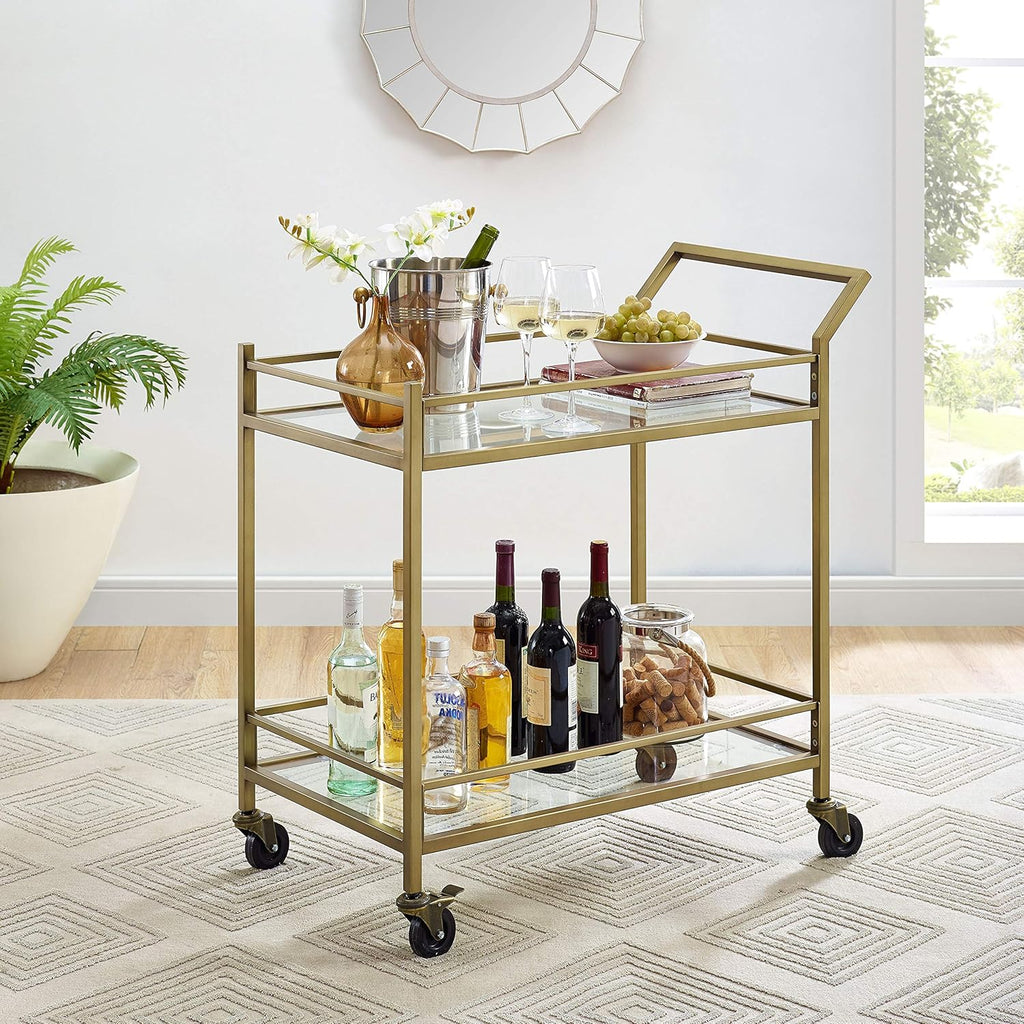 Gold and Glass Rolling Bar Cart S536964