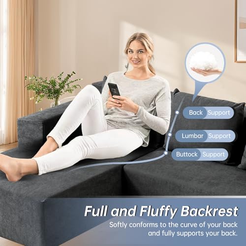 60" Memory Foam Fold Sofa Bed with 2 Pillows Dark Gray Z7381