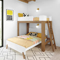 Twin over Full L-Shaped Bunk Bed White Pecan Solid Wood D121