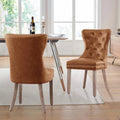 Brown PU Leather Dining Chairs with Wood Legs Set of 2 A911862