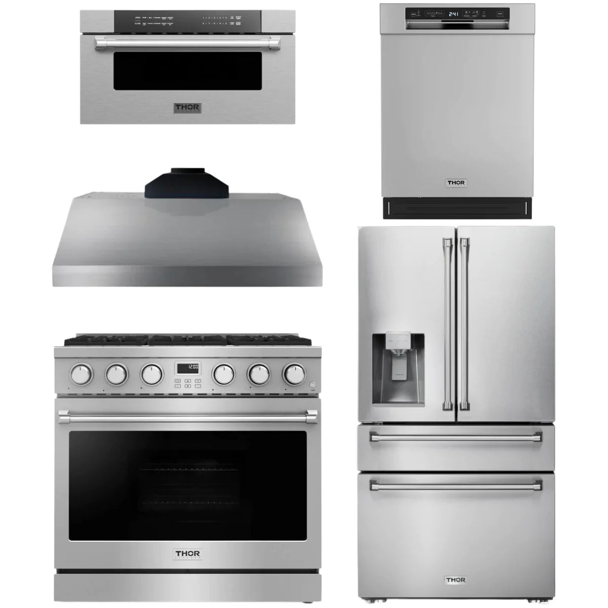 36 Gas Range, Range Hood, Refrigerator, Dishwasher and Microwave L1598