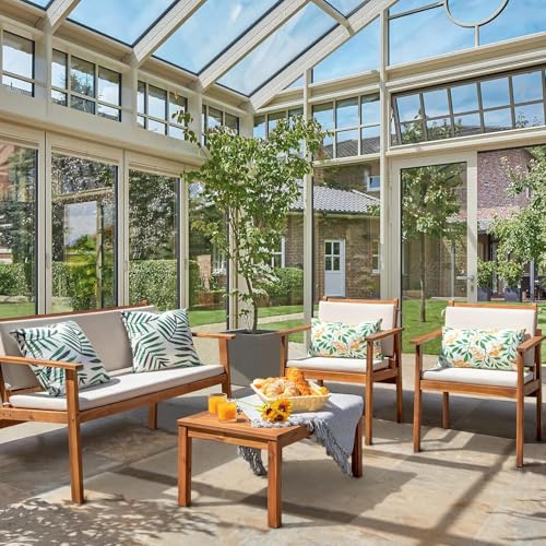 4 Piece Acacia Wood Outdoor Sofa Set with Table & Cushions N8196