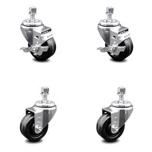 3 inch Phenolic Wheel Swivel Threaded Stem Caster Set 2 Brakes T637110