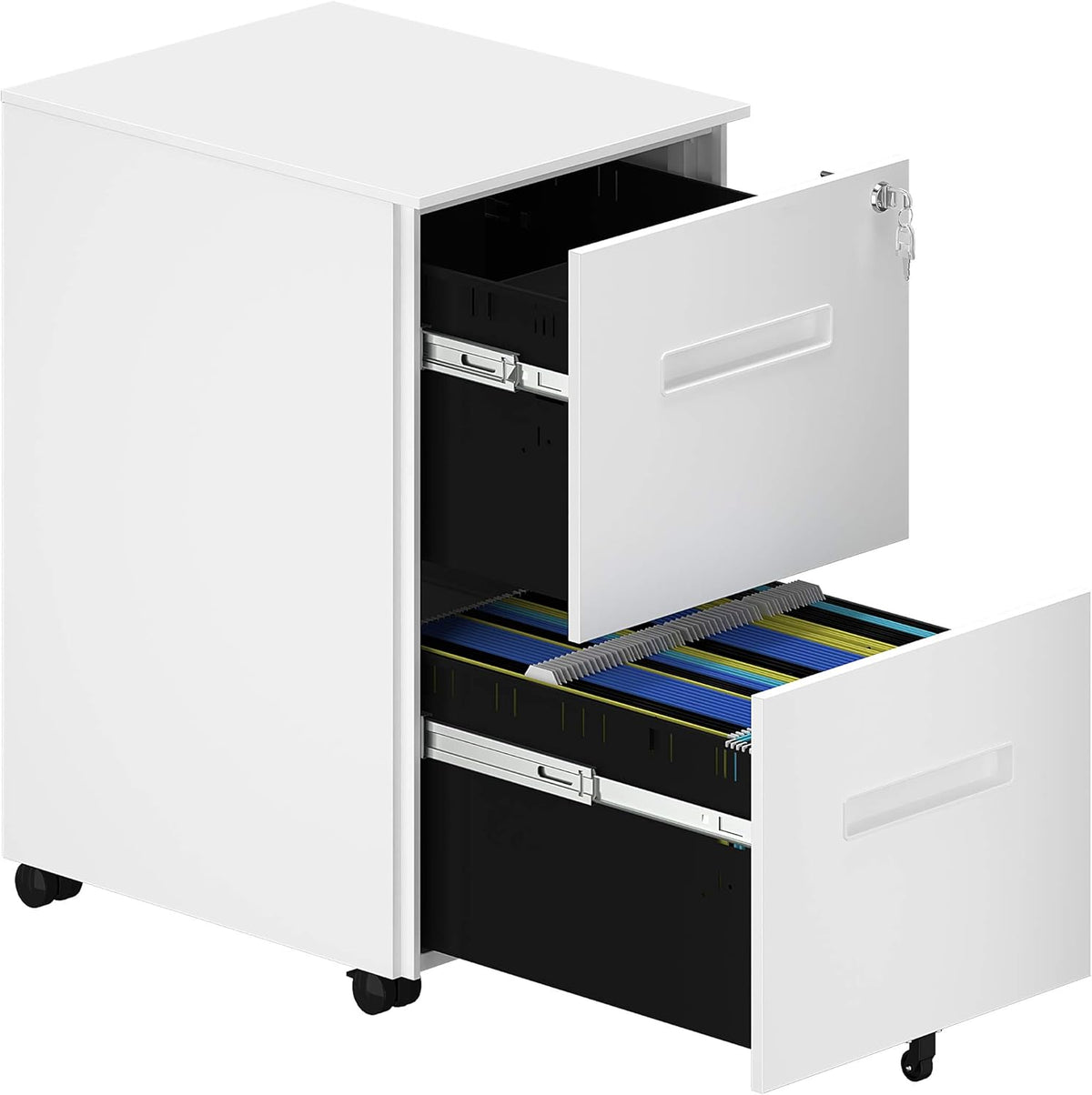 White 2-Drawer Mobile File Cabinet with Lock I995893
