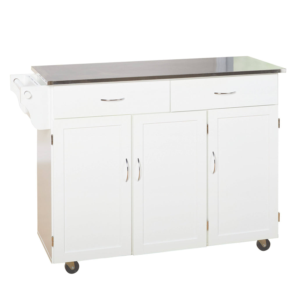 White Kitchen Cart with Stainless Steel Top M699719