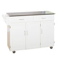 White Kitchen Cart with Stainless Steel Top M699719