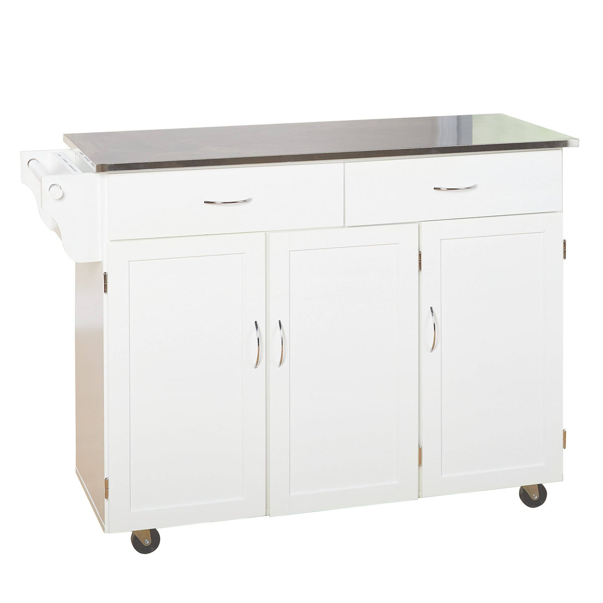 White Kitchen Cart with Stainless Steel Top M699719