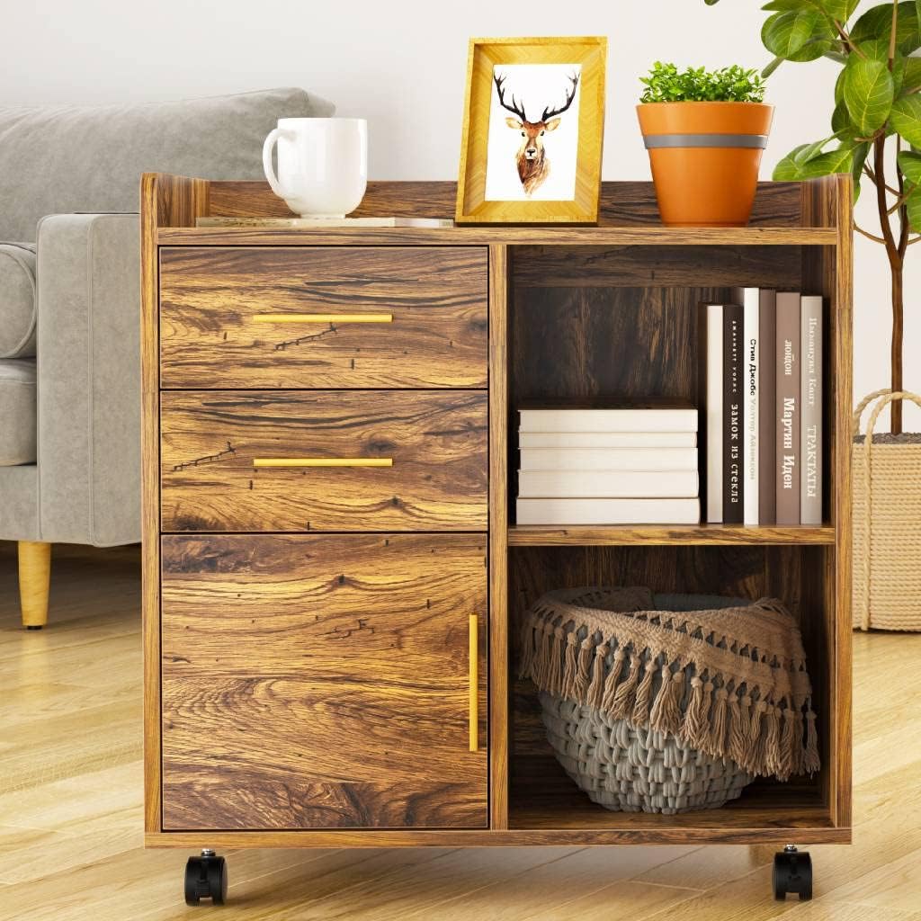 Wood File Cabinet with Storage and Drawers R654483