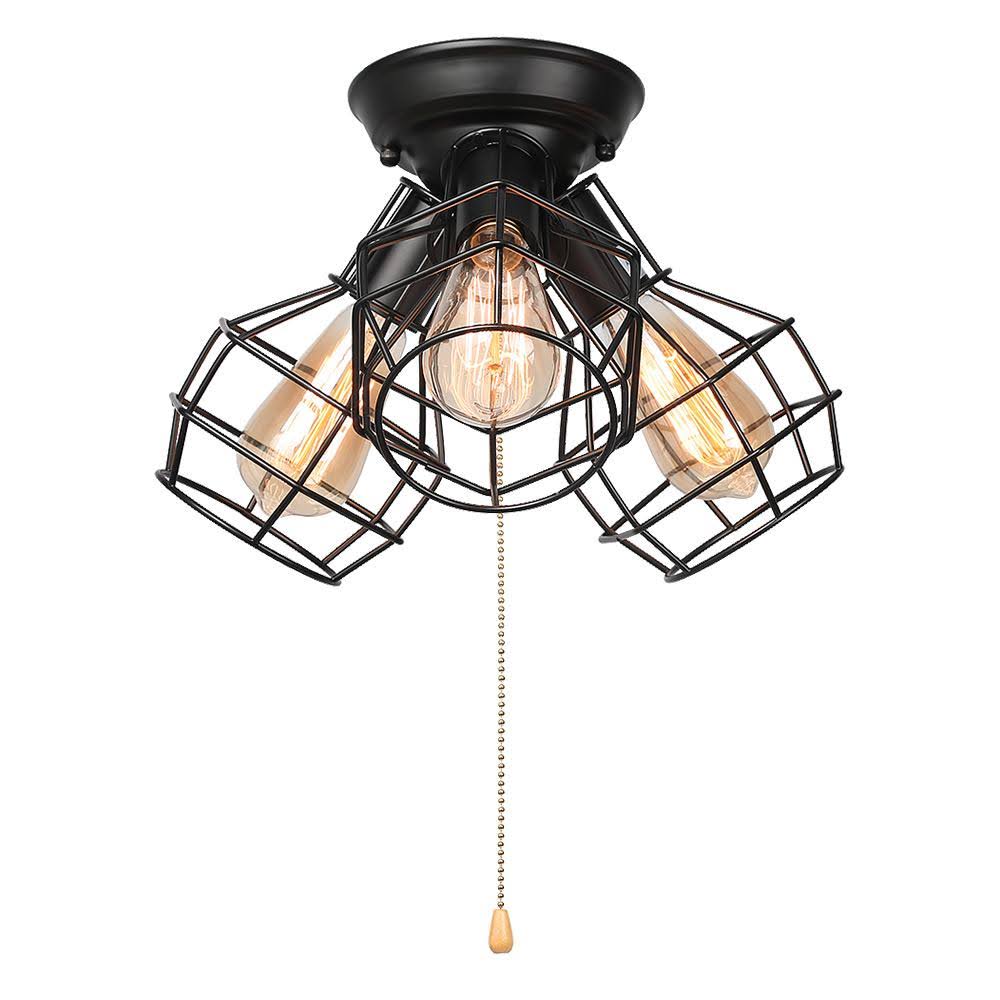 3-Light Wire Cage Flush Mount Ceiling Light Y387608