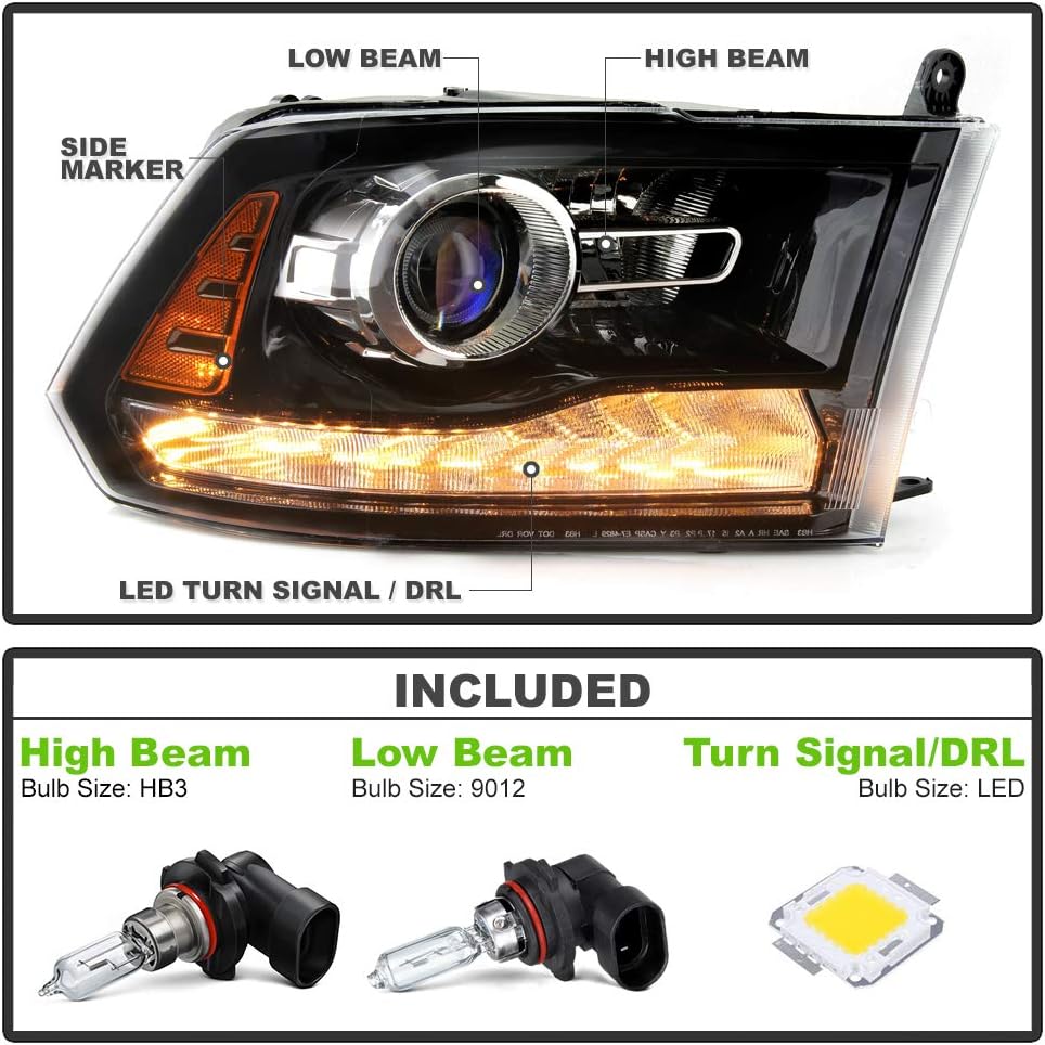 2013-2015 Dodge Ram 1500 2500 3500 Black Trim Headlamp Passenger Side K51486