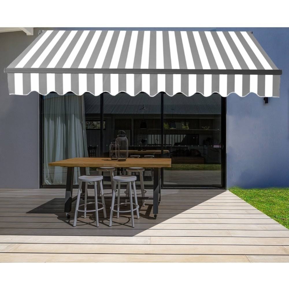 10 x 8 ft. Retractable Patio Awning Grey & White C3997