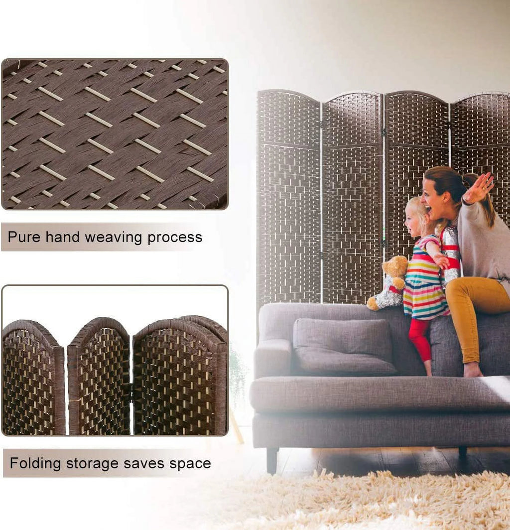 Brown 4 Panel Wood Room Divider Screen D525