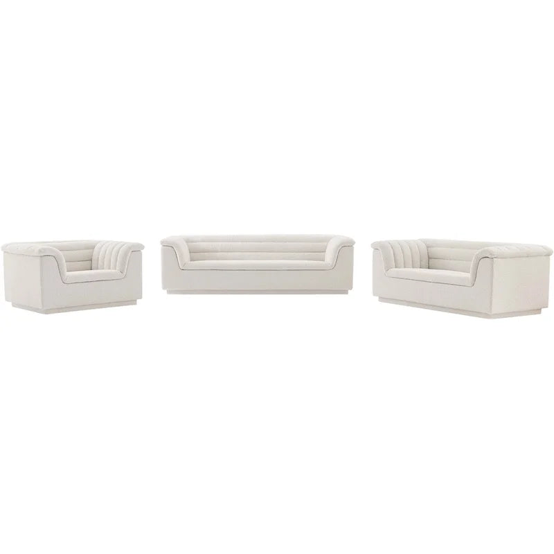 Cream Boucle Fabric Loveseat W8529
