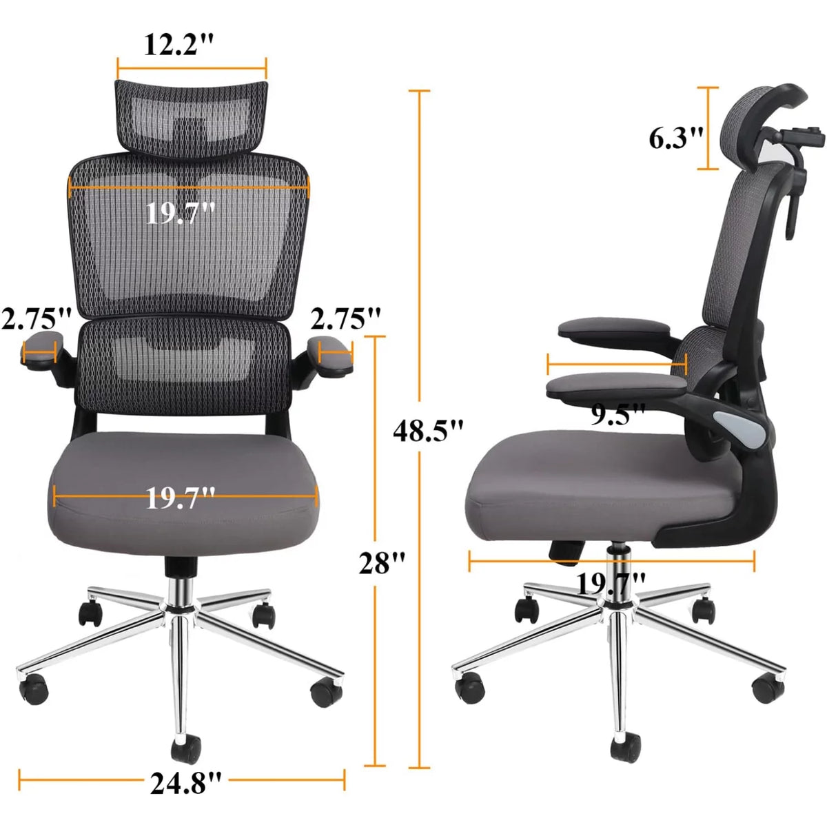 Grey Mesh Ergonomic Office Chair with Flip Up Arms Z133381
