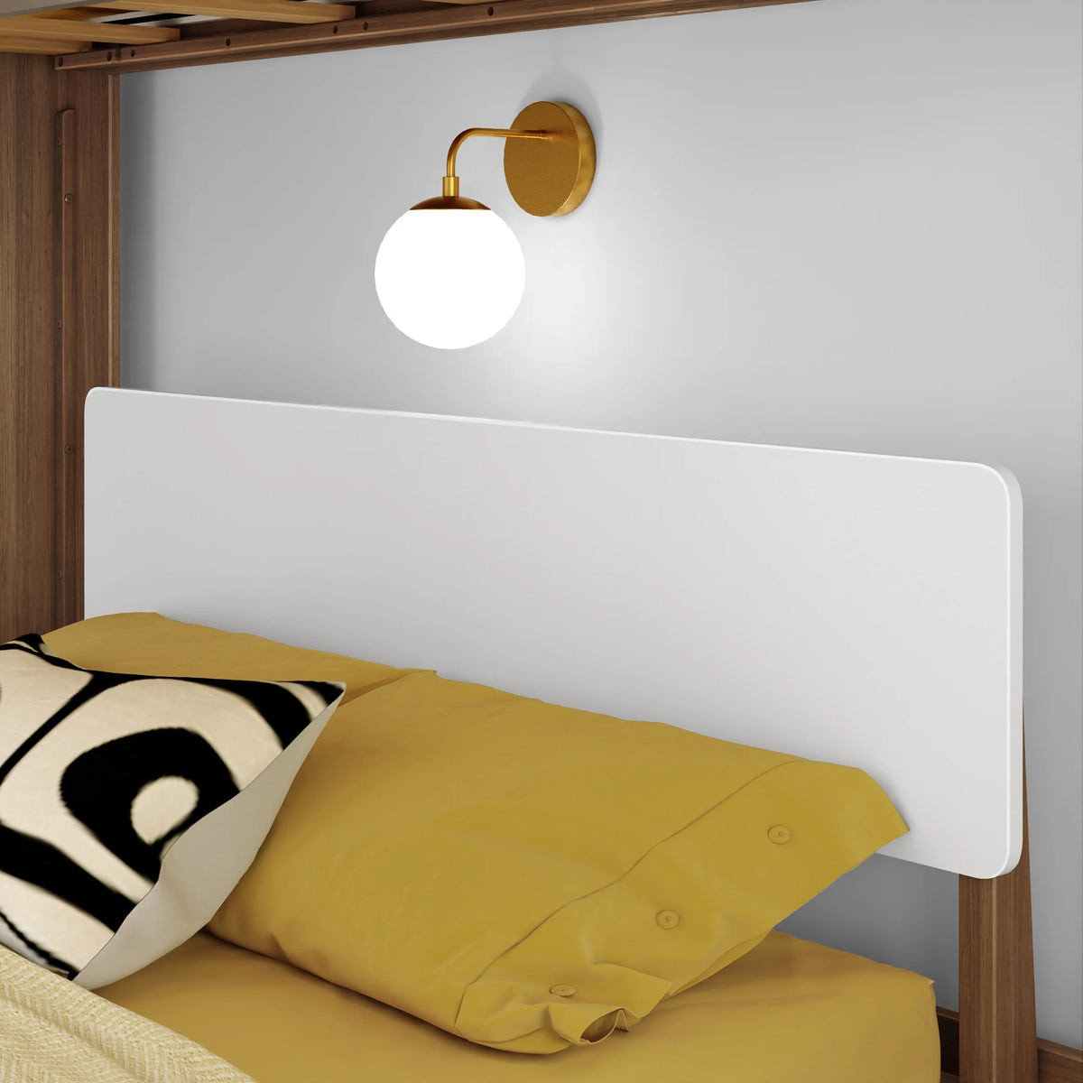Twin over Full L-Shaped Bunk Bed White Pecan Solid Wood D121