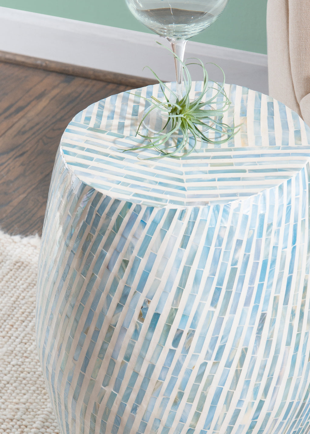 Blue White Capiz Shell Accent Table N54863