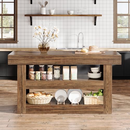Brown 55-Inch Kitchen Island with Storage F1711