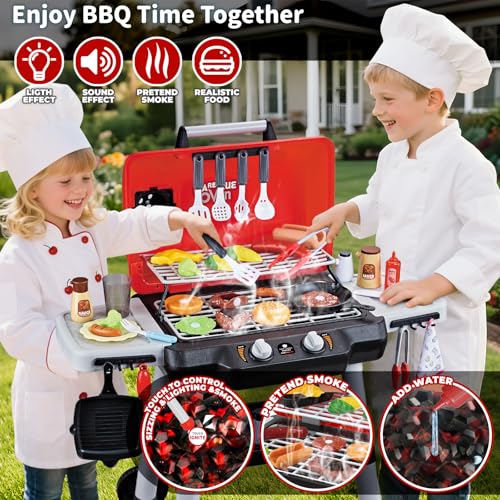Kids BBQ Grill Playset with Smoke Sound Light L418