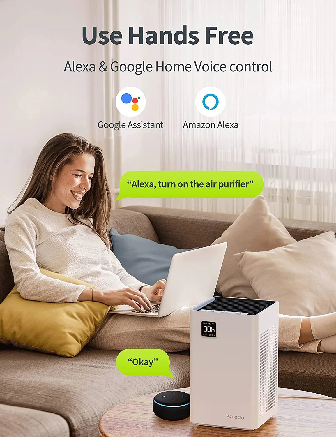 Air Purifier with Wi-Fi, Double Filter, Voice Control, PM2.5 Detector J840938