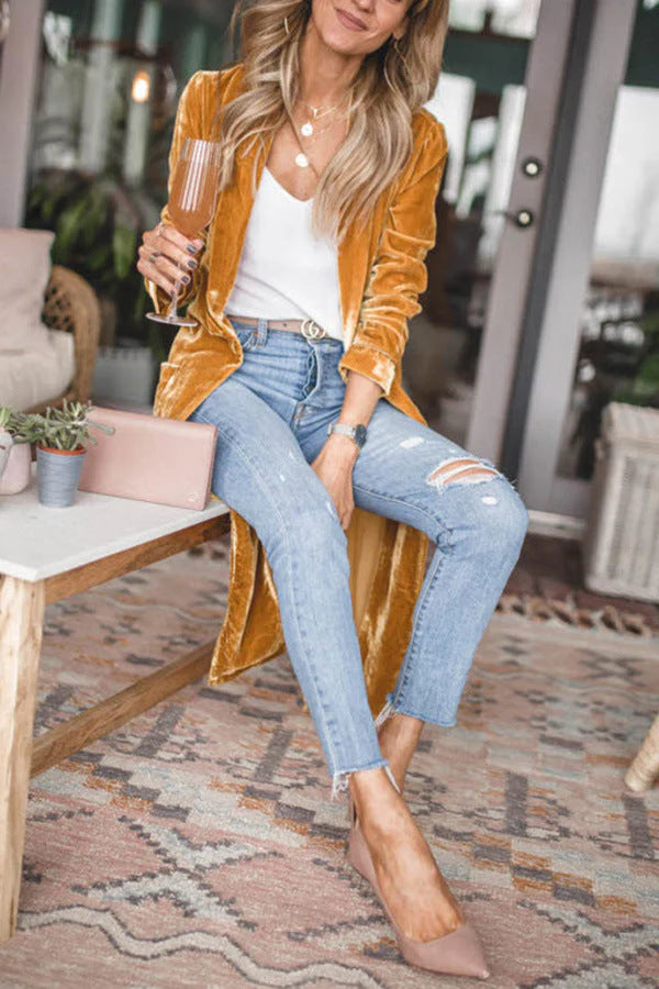 Solid Patchwork Cardigan Collar Outerwear A326220