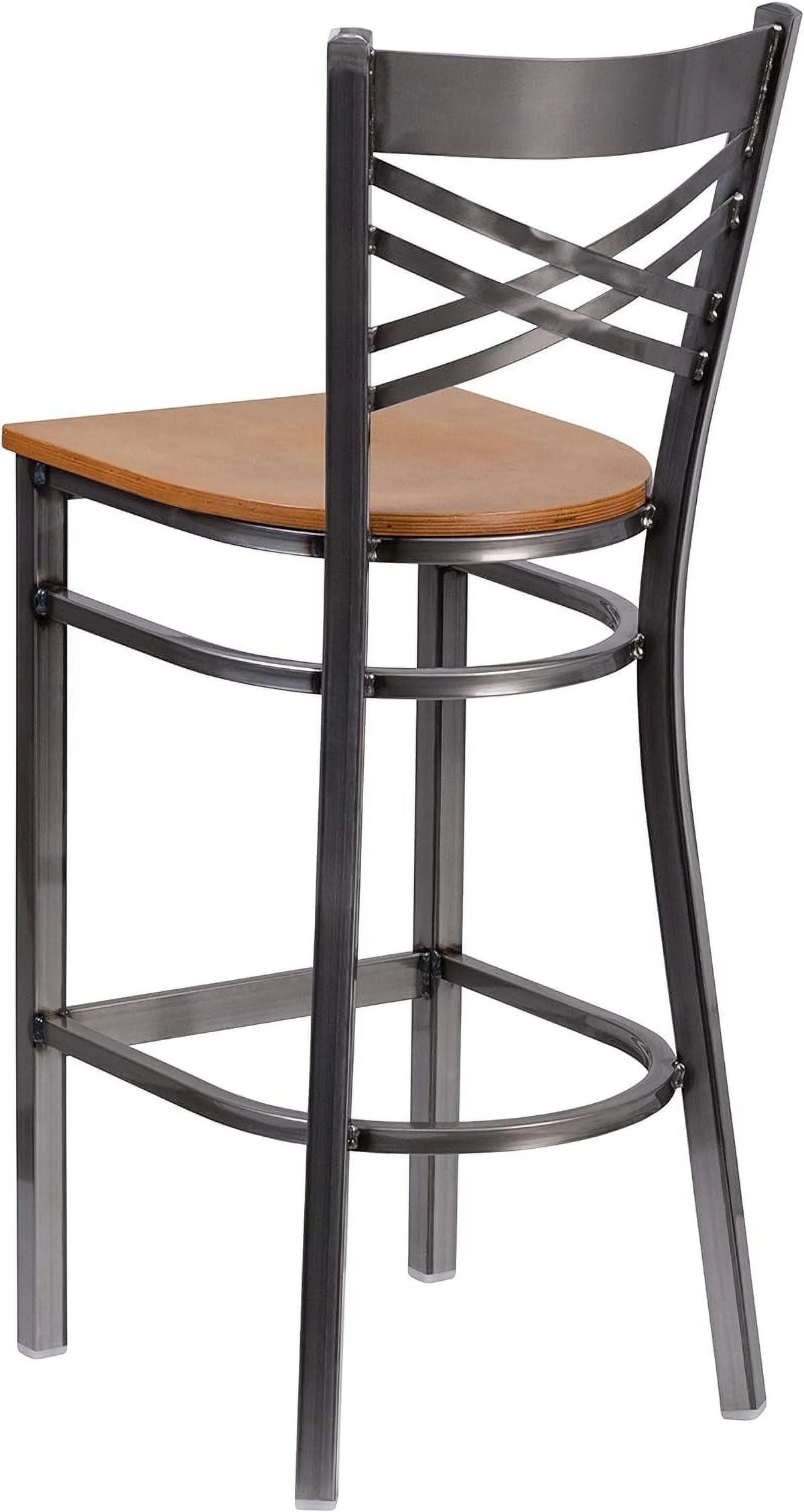 Metal X Back Barstool with Wood Seat S436