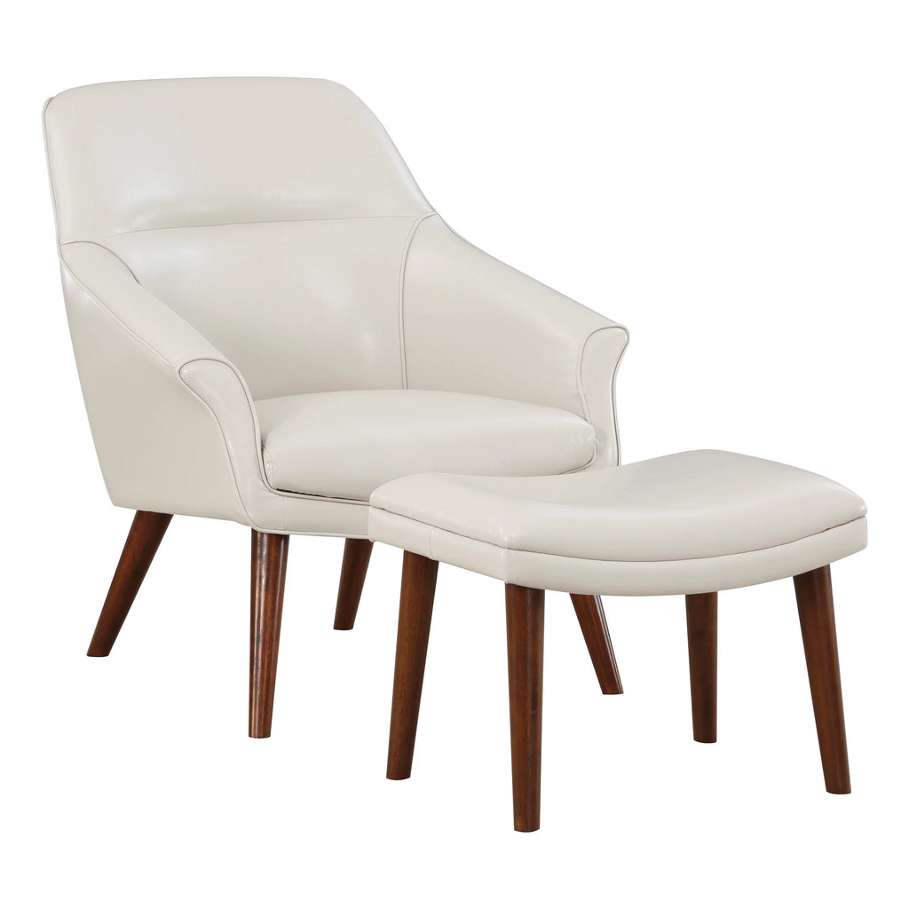 Cream Faux Leather Chair and Ottoman I53288