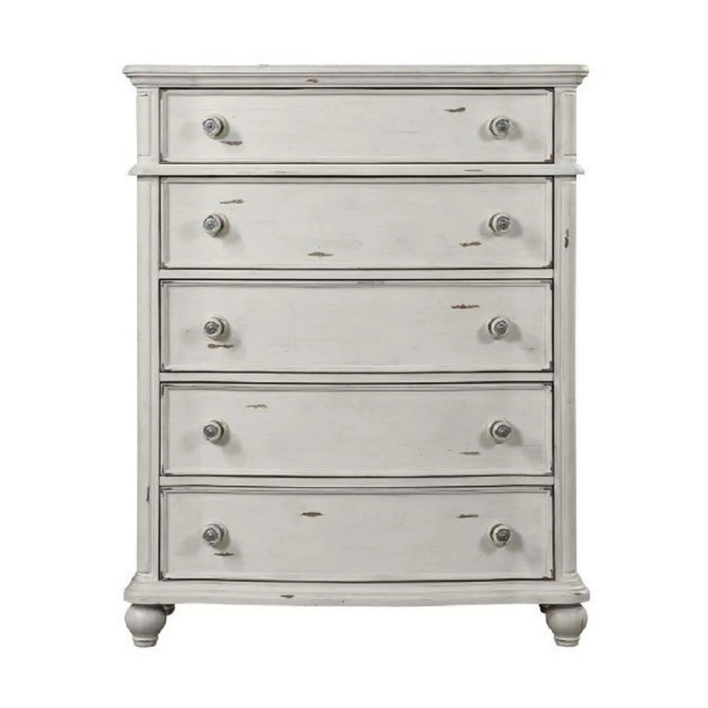 Antique White 5-Drawers Wood Dresser Chest with Turned Legs W586