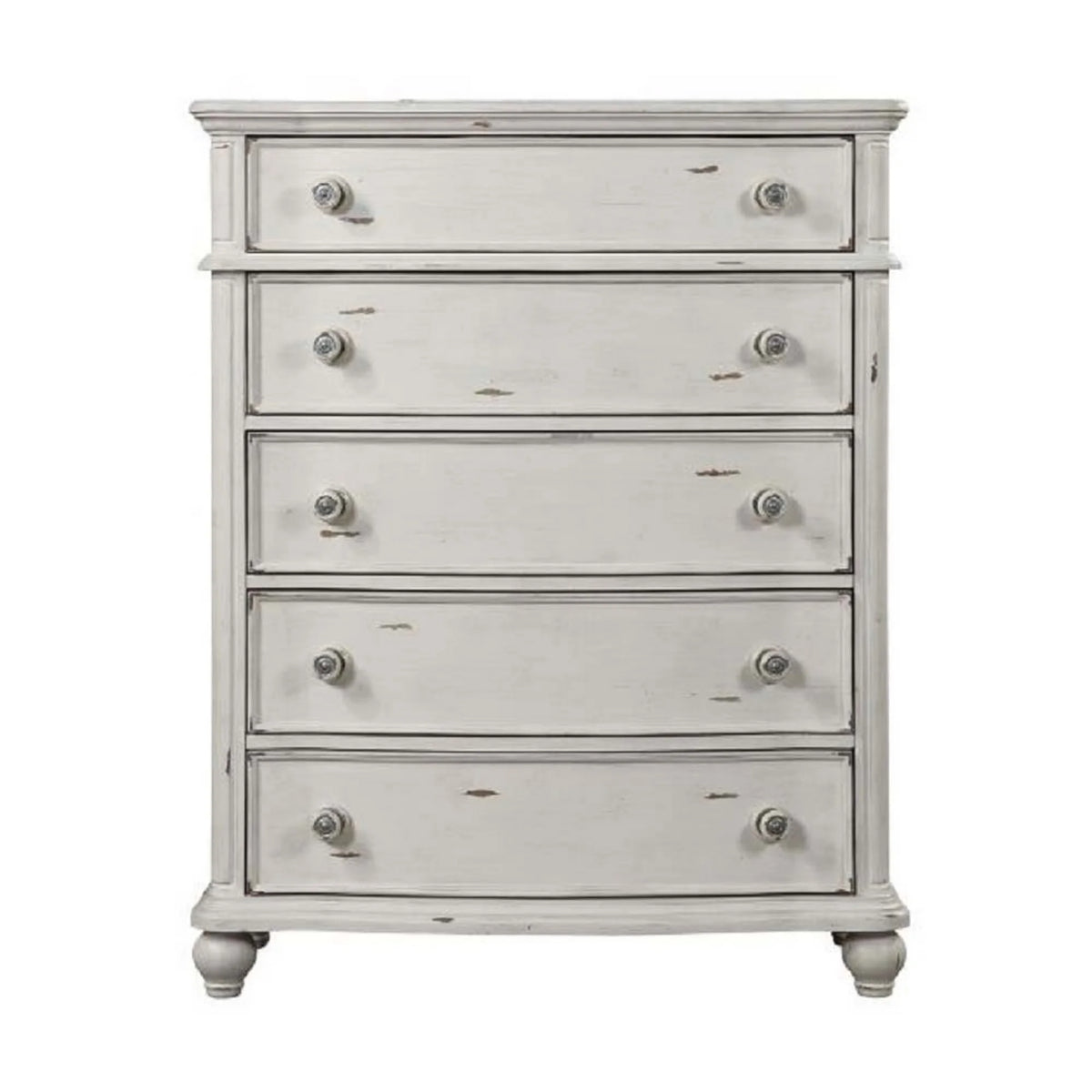 Antique White 5-Drawers Wood Dresser Chest with Turned Legs W586