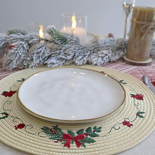 Christmas Placemats Set of 4 Round Embroidered Table Mats I94682