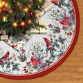 Christmas Tree Skirt 36 Inches Red Poinsettia Floral Holly Leaves White V8025